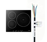 VEVOR Plaque à Induction 3 Feux 59 cm Table de Cuisson Encastrable 6200 W, pour Cuisine Camping-car, Électrique, 9 Niveaux de Chauffe, Écran Tactile LED, Surface Vitrocéramique, Sécurité Enfants