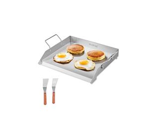 VEVOR Plaque de cuisson en acier inox, plaque de four rectangulaire universelle à dessus plat, 448 x 370 mm, batterie de cuisine familiale portable à gaz avec poignée, pour camping, fête de talonnage
