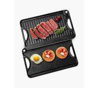VEVOR Plaque de cuisson réversible en fonte, 185x342 mm, plaque-gril pré-assaisonnée portable avec poignée, poêle à griller pour brûleur de cuisinière intérieur/extérieur, gaz, barbecue camping, noir