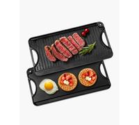 VEVOR Plaque de cuisson réversible en fonte, 492x218 mm, plaque-gril pré-assaisonnée portable avec poignée, poêle à griller pour brûleur de cuisinière intérieur/extérieur, gaz, barbecue camping, noir