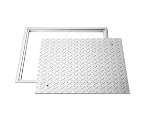 VEVOR Plaque d'Égout avec Cadre, Couvercle de Regard Carré de 50x50 cm, pour Inspection de Drainage Bouche d'Égout Trottoir Jardin, Couvercle de Fosse Septique en Acier au Carbone Antidérapant