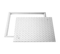 VEVOR Plaque d'Égout avec Cadre, Couvercle de Regard Carré de 60x60 cm, pour Inspection de Drainage Bouche d'Égout Trottoir Jardin, Couvercle de Fosse Septique en Acier au Carbone Antidérapant