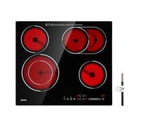 VEVOR Plaque Vitrocéramique 4 Feux 59 cm Table de Cuisson Électrique 6600 W, pour Toutes les Casseroles et Poêles, Encastrable ou Posable sans Fiche, Tactile, 9 Niveaux de Puissance, Sécurité Enfant