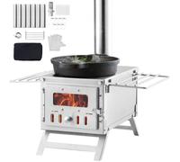 VEVOR Poêle à bois, 80 pouces, poêle de tente de camping en acier inoxydable portable avec 8 tuyaux de cheminée et gants, poêle de tente chaude 700 pouces³ pour la cuisine et le chauffage en plein air