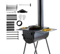 VEVOR Poêle à bois, 118 pouces, poêle de tente de camping en acier allié portable avec 8 tuyaux de cheminée et gants, poêle de tente chaude de 3000 pouces³ pour la cuisine et le chauffage en plein air
