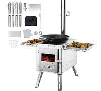 VEVOR Poêle à bois, 86 pouces, poêle de tente de camping en acier inoxydable portable avec 8 tuyaux de cheminée et gants, poêle de tente chaude 1646 pouces³ pour cuisine et chauffage en plein air