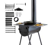 VEVOR Poêle à bois de camping de 299,7 cm, réchaud portable en alliage d'acier avec foyer de 3000 cm³, chauffage extérieur et réchaud de cuisine avec tuyaux de cheminée et gants, comprend 8 tuyaux
