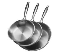 VEVOR Poêle en Acier Inoxydable 3PCs 24/28/32 cm, Sauteuse avec Poignée Résistante à la Chaleur, Ustensiles de Cuisine Restaurant, pour Gaz, Électrique, Induction, Passe au Lave-vaisselle, Argent