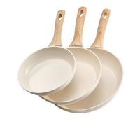 VEVOR Poêle en Aluminium Lot de 3PCs 20/24/28 cm, Sauteuse en Céramique Antiadhésive avec Poignée Résistante à la Chaleur, Ustensiles de Cuisine Restaurant, pour Gaz, Électrique, Induction, Beige