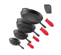 VEVOR Poêle en Fonte 4PCs 15,5/20,5/26/30,5 cm, Sauteuse Pré-assaisonnée avec Poignée en Silicone Résistante à la Chaleur, Ustensiles de Cuisine Restaurant, pour Four, Gaz, Électrique, Induction