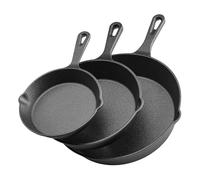 VEVOR Poêle en Fonte Lot de 3PCs 16 cm/22 cm/26,5 cm, Sauteuse Pré-assaisonnée avec Poignée Résistante à la Chaleur, Ustensiles de Cuisine Restaurant, pour Four, Gaz, Électrique, Induction, Noir
