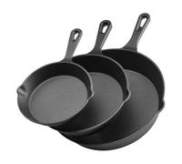 VEVOR Poêle en Fonte Lot de 3PCs 16 cm/22 cm/26,5 cm, Sauteuse Pré-assaisonnée avec Poignée Résistante à la Chaleur, Ustensiles de Cuisine Restaurant, pour Four, Gaz, Électrique, Induction, Noir