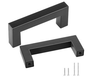 VEVOR Poignée de Meuble de Cuisine 10PCS Poignées de Porte d'Armoire en Acier Inoxydable Espacement des Trous Centraux 76 mm Poignées de Tiroir Modernes Carrées pour Cuisine Salle de Bain, Noir Mat