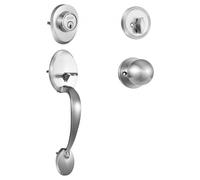 VEVOR Poignée de Porte d’Entrée avec Pêne Dormant Serrure pour Porte sur Rosace avec Bouton Intérieur Réversible Droite-Gauche Espacement des Trous Réglable pour Chambre Salle de Bain Nickel Satiné