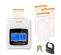 VEVOR Pointeuse à Carte de Pointage Enregistreur de Présence avec 102 Fiches Cartonnées 1 Ruban Badgeuse Horaire Arrivée Départ 3 Équipes 6 Poinçons/Jour Alignement Auto pour Pointer Salariées Bureau