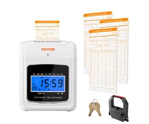 VEVOR Pointeuse à Carte de Pointage Enregistreur de Présence avec 102 Fiches Cartonnées 1 Ruban Badgeuse Horaire Arrivée Départ 3 Équipes 6 Poinçons/Jour Alignement Auto pour Pointer Salariées Bureau