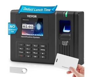 VEVOR Pointeuse Horaire Biométrique, Badgeuse avec Empreintes Digitales, Cartes RFID et Saisie de Code PIN en Une Seule Machine, 5 Cartes RFID et Sans Frais Mensuels, pour Pointer Employées Entreprise