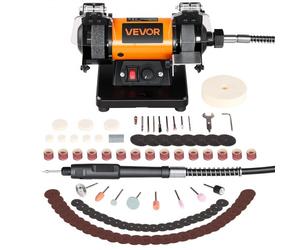 VEVOR Polisseuse d'Établi, Touret à Polir à Vitesse Réglable de 8300 à 10600 tr/min, Kit de 100 Accessoires, Polissage pour Bijoux, Métal, Pierre, Bois et DIY, avec Meule et Disques Fibre et Laine