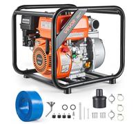 VEVOR Pompe à Eau Thermique 50,8 mm Motopompe à Essence 32251 L/h pour Irrigation Piscines Étangs Transfert Eau Semi-Déchets, 7 ch, Portable, Moteur à Essence, Tuyau Refoulement 7,6 m, Turbine Fonte