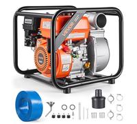 VEVOR Pompe à Eau Thermique 76,2 mm Motopompe à Essence 59960 L/h pour Irrigation Piscines Étangs Transfert Eau Semi-Déchets, 7 ch, Portable, Moteur à Essence, Tuyau Refoulement 7,6 m, Turbine Fonte