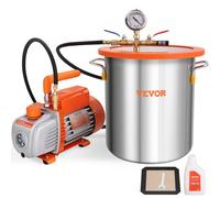 VEVOR Pompe à Vide 100 L/min avec Chambre à Vide 19 L Couvercle en Verre Trempé Pompe à Vide à Un Étage avec Bouteille d'Huile de 250 mL pour Stabilisation du Bois Dégazage Silicones Époxys