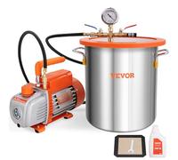 VEVOR Pompe à Vide 100 L/min avec Chambre à Vide 5 gallons 19 L Couvercle en Verre Trempé Pompe à Vide à Un Étage avec Bouteille d'Huile de 250 mL pour Stabilisation du Bois Dégazage Silicones Époxys