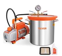 VEVOR Pompe à Vide 100 L/min avec Chambre à Vide 11 L Couvercle en Verre Trempé Pompe à Vide à Un Étage avec Bouteille d'Huile de 250 mL pour Stabilisation du Bois Dégazage Silicones Époxys