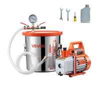 VEVOR Pompe à Vide 110 L/min avec Chambre à Vide de Dégazage 11,36 L, Couvercle Verre Trempé, Kit Pompe à Vide 1 Étage avec Tuyau 1,5 m, Huile, pour Stabilisation du Bois, Dégazage, Résine de Silicone