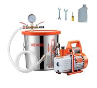 VEVOR Pompe à Vide 110 L/min avec Chambre à Vide de Dégazage 11,36 L, Couvercle Verre Trempé, Kit Pompe à Vide 1 Étage avec Tuyau 1,5 m, Huile, pour Stabilisation du Bois, Dégazage, Résine de Silicone