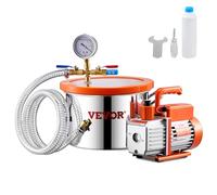 VEVOR Pompe à Vide 99 L/min Chambre à Vide Inox 5,7 L 1,5 gal, Kit Chambre Dégazage Pompe à Vide Un Étage, Couvercle Acrylique, Bouteille Huile 330 mL, Tuyau 1,5 m, pour Dégazage Résine Époxy Silicone