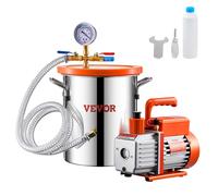 VEVOR Pompe à Vide 99 L/min Chambre à Vide Inox 11 L 3 gal, Kit Chambre Dégazage Pompe à Vide Un Étage, Couvercle Acrylique, Bouteille d'Huile 330 mL, Tuyau 1,5 m, pour Dégazage Résine Époxy Silicone