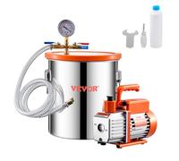 VEVOR Pompe à Vide 99l/min Chambre à Vide 19l 5gal Kit Chambre Dégazage 1 Étage Ensemble De Chambre De Dégazage en Acier Inoxydable, Pompe à Vide De 1/4 CVAvec Couvercle en Acrylique, Huile Et Tuyau D