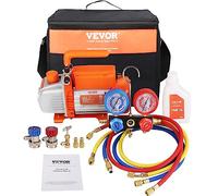 VEVOR Pompe à Vide Climatisation 100 L/min Pompe à Vide Frigoriste HVAC 150 W avec Kit Jauges et Tuyau Caoutchouc Tricolore 1440 tr/min Sac de Transport pour R134a Climatiseur Automobile Réfrigérateur