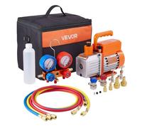 VEVOR Pompe à Vide 4 Pi³/min, 180 W, 1/4 Cv, Mono-étage, à Palettes Rotatives, Pour Cvc, Kit De Jauge De Collecteur De Réfrigérant, Avec Détecteur De Fuites Et Mallette De Transport, Pour Réfrigérants