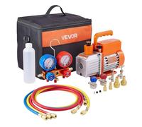 VEVOR Pompe à Vide 4 Pi³/min, 180 W, 1/4 Cv, Mono-étage, à Palettes Rotatives, Pour Cvc, Kit De Jauge De Collecteur De Réfrigérant, Avec Détecteur De Fuites Et Mallette De Transport, Pour Réfrigérants