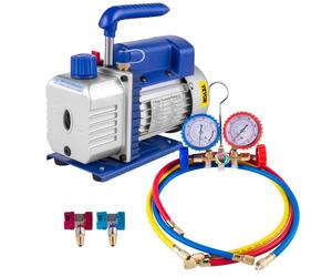 VEVOR Pompe à Vide Climatisation 3 CFM 1/4 HP Pompe à Vide Réfrigération 85 L/Min HVAC 1 Étage avec Jauge de Collecteur Anti-Reflux Huile pour Climatiseur Domestique Voitures Automobile Réfrigérateur