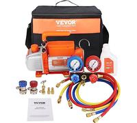 VEVOR Pompe à Vide Climatisation 4 CFM 113 L/Min Pompe à Vide Frigoriste HVAC 180 W Kit Jauges Tuyau Caoutchouc Tricolore 1440 TR/Min Sac de Transport pour R134a Climatiseur Automobile Réfrigérateur