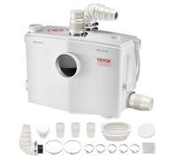 VEVOR Pompe de Macération, 1200 W, Pompe Macérateur Sanitaire 4 Entrées Eau, 180 L/min, Hauteur Refoulement 10 m, Élimination Eaux Usées pour Toilettes, Sous-sol, Douche, Évier, Buanderie, Baignoire