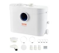 VEVOR Pompe Macératrice Eaux Usées Sanitaire Évier 700W Avec Débit De 9600l/h, Hauteur De Refoulement De 10M, 99% Antimicrobien Efficace Avec 3 Entrées D'eau Pour Toilettes, Sous-sol, Cuisine, Évier,
