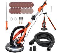 VEVOR Ponceuse Girafe 850 W Ponceuse Mur et Plafond Tuyau d'Aspiration pour Plaques Plâtre Cloisons Sèches Plaquiste, 800-1700 tr/min, Éclairage LED, Poignée Télescopique Pliable, 15 Disques Ponçage