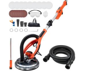 VEVOR Ponceuse Girafe 950 W Ponceuse Mur et Plafond Tuyau d'Aspiration pour Plaques Plâtre Cloisons Sèches Plaquiste, 1000-2300 tr/min, Éclairage LED, Poignée Télescopique Pliable, 15 Disques Ponçage