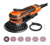 VEVOR Ponceuse orbitale aléatoire, 152 mm, ponceuse excentrique électrique sans balais, 350 W, 6 vitesses variables, avec 10 papiers de verre, connecteur anti-poussière et tuyau, pour ponçage du bois