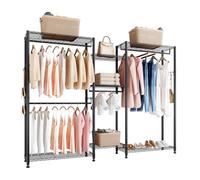 VEVOR Portant à Vêtements avec 7 Étagères Réglables, Portemanteau avec Cadre en Acier, Penderie à Vêtements Capacité de Charge 385,5 kg, avec 4 Tringles, pour Rangement, Chambre et Magasin, Noir