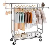 Portant À Vêtements Mobile Porte-Manteau-Vevor-Roulettes 1 Étagère 2 Tringles Extensible 128-191 Cm-Pour Rangement Chambre À Coucher Multicolore