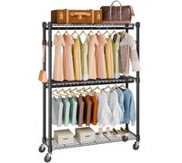 VEVOR Portant à Vêtements Mobile Porte-Manteau avec Roulettes 2 Tringles 3 Étagères 2 Supports Latéraux Penderie à Vêtements en Acier Charge 182 kg Vestiaire Mobile pour Rangement Chambre à Coucher