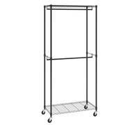 VEVOR Portant à Vêtements Mobile Porte-Manteau avec Roulettes 2 Tringles Étagères Supérieur et Inférieur Penderie à Vêtements en Acier Charge 136 kg Vestiaire Mobile pour Rangement Chambre à Coucher