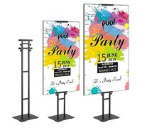 VEVOR Porte-Affiche 10-190,5 mm Hauteur Réglable Présentoir sur Pied Double-face Panneau d'Affichage en Aluminium avec Base Métallique Stable pour Menu Information Mariage Restaurant Musée Magasin