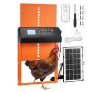 VEVOR Porte Automatique Poulailler Solaire et à Pile, Ouvre-Porte Automatique pour Poulailler, avec Écran LCD, Télécommande, Capteur de Lumière et Minuterie, Anti-Pincement, en Alliage d'Alu, Orange