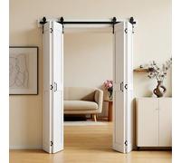 VEVOR Porte Coulissante Intérieure 182,9x213,4 cm, Porte de Grange Pliante en MDF, pour Séparation de Pièce Chambre Salon Placard, Quincaillerie Incluse, Compact, Panneaux Pré-assemblés, Blanc