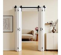 VEVOR Porte Coulissante Intérieure Double Volets 1219x2134 mm, Porte de Grange Pliante avec Kit Quincaillerie pour Chambre Salon et Garage, Panneaux Préassemblés, Compacte à Structure en H, Blanche